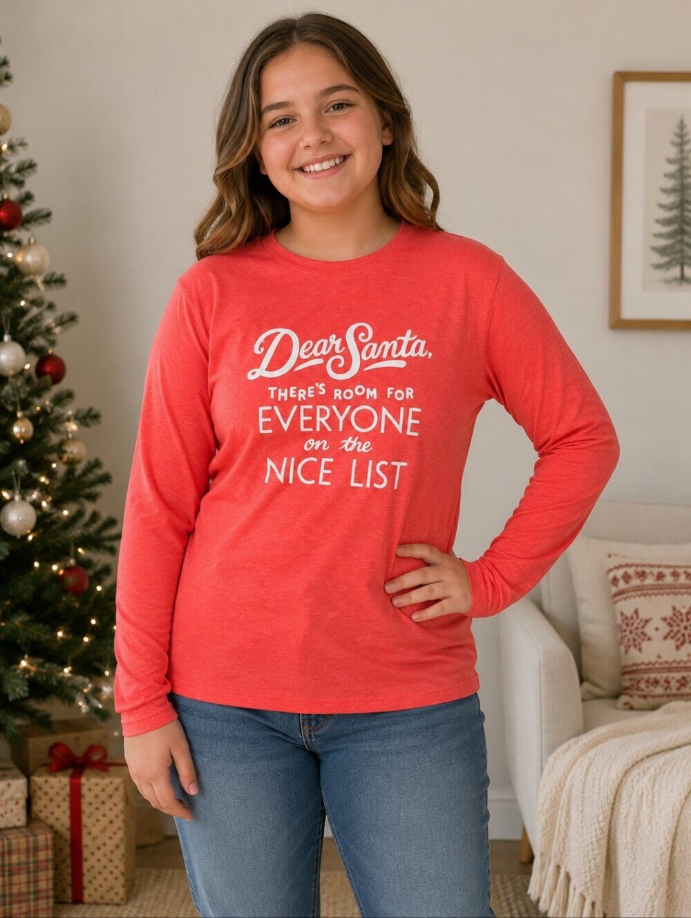 👚 Dear Santa Nice List Long Sleeve Shirt Girl XL